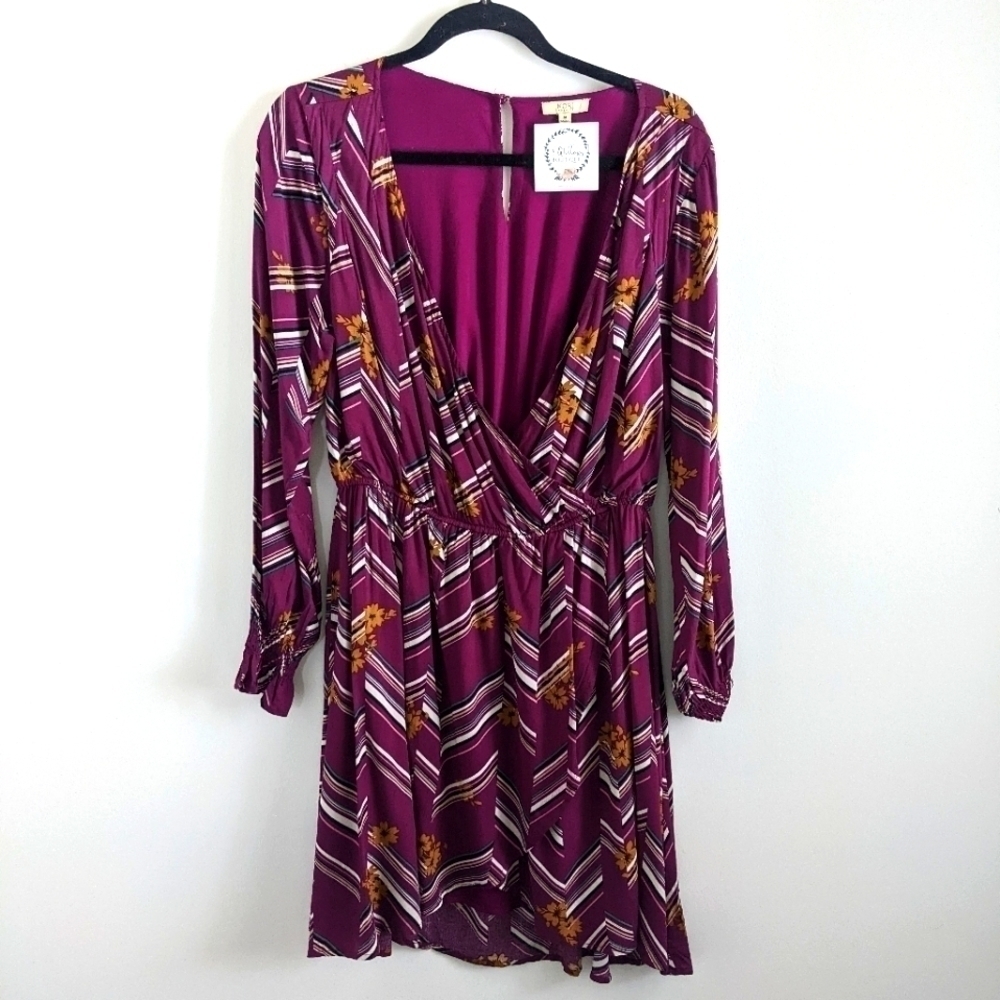 Kori america purple faux wrap mini dress deep V S & M